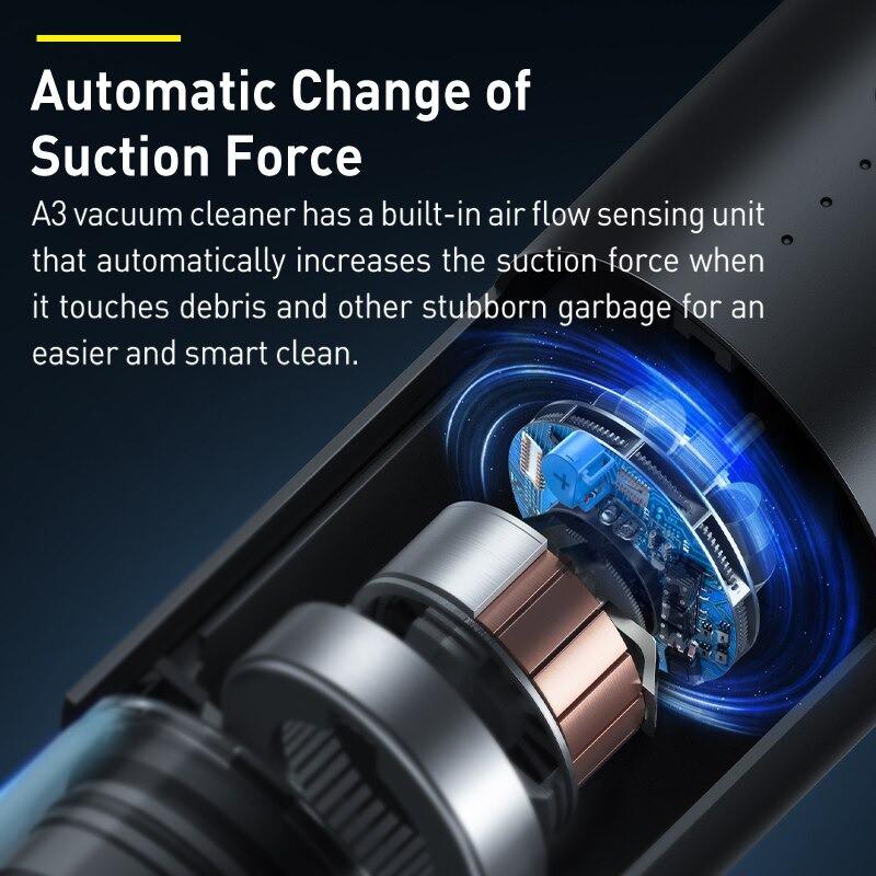 Máy hút bụi pin sạc cầm tay Baseus A3 Car Vacuum Cleaner (15000pa, 135W, Vacuum Portable Cleaner) -Hàng Chính Hãng