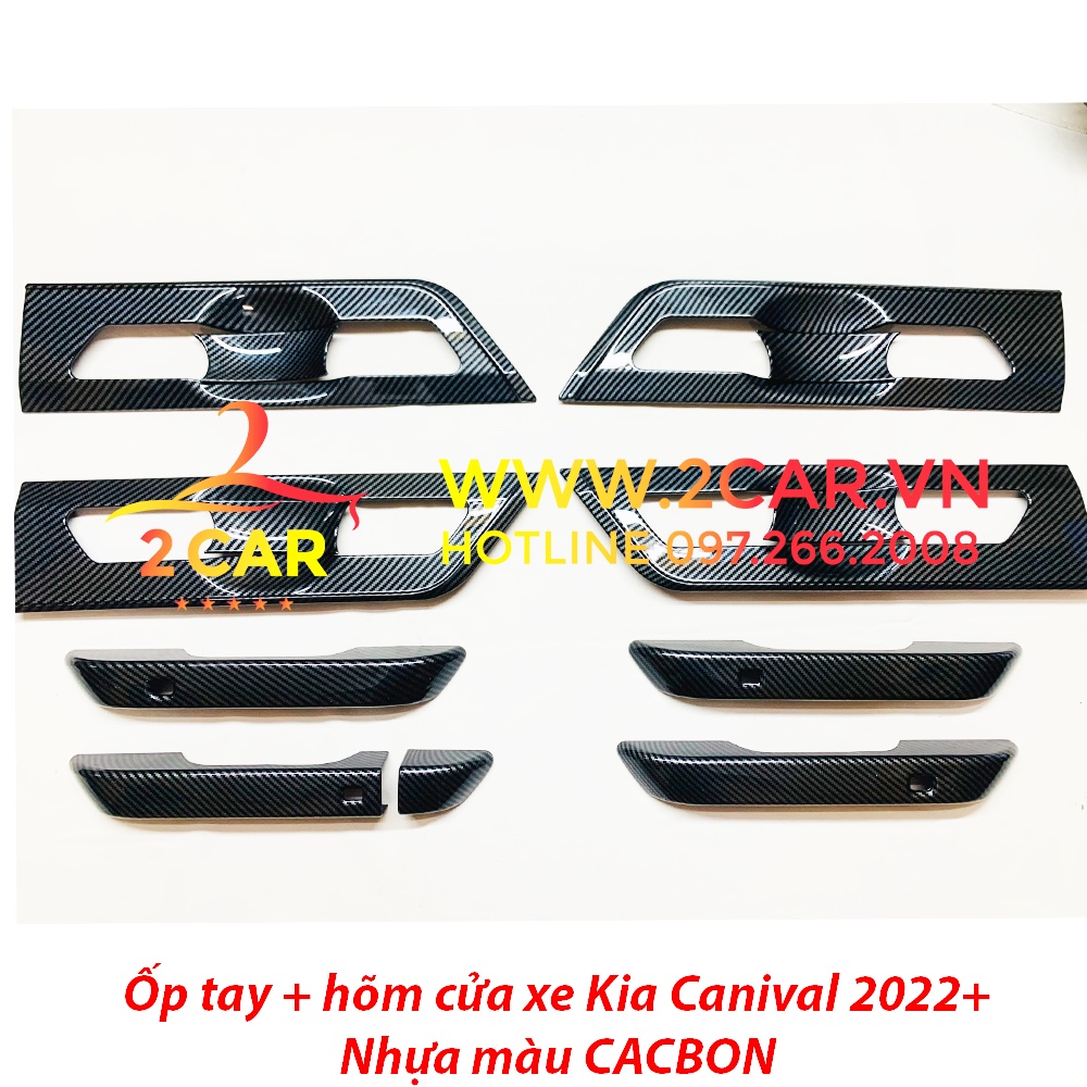 Ốp tay nắm cửa, hõm cửa, chén cửa CARBON xe Kia Carnival 2021- 2022, 2023 nhựa vân CACBON cao cấp