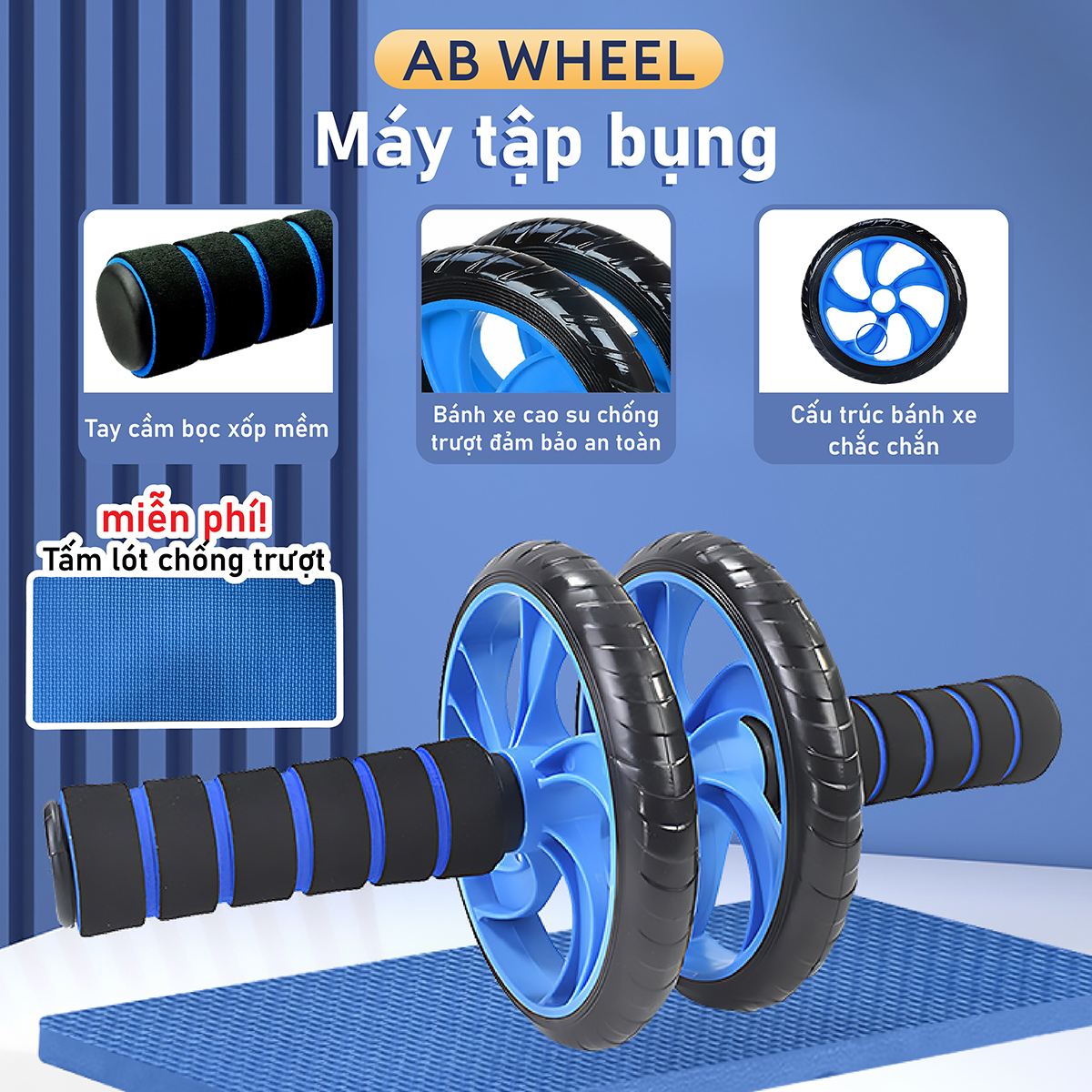 BG Con Lăn Tập Bụng 2 Bánh TDR100 + Thảm Lót ( hàng nhập khẩu)