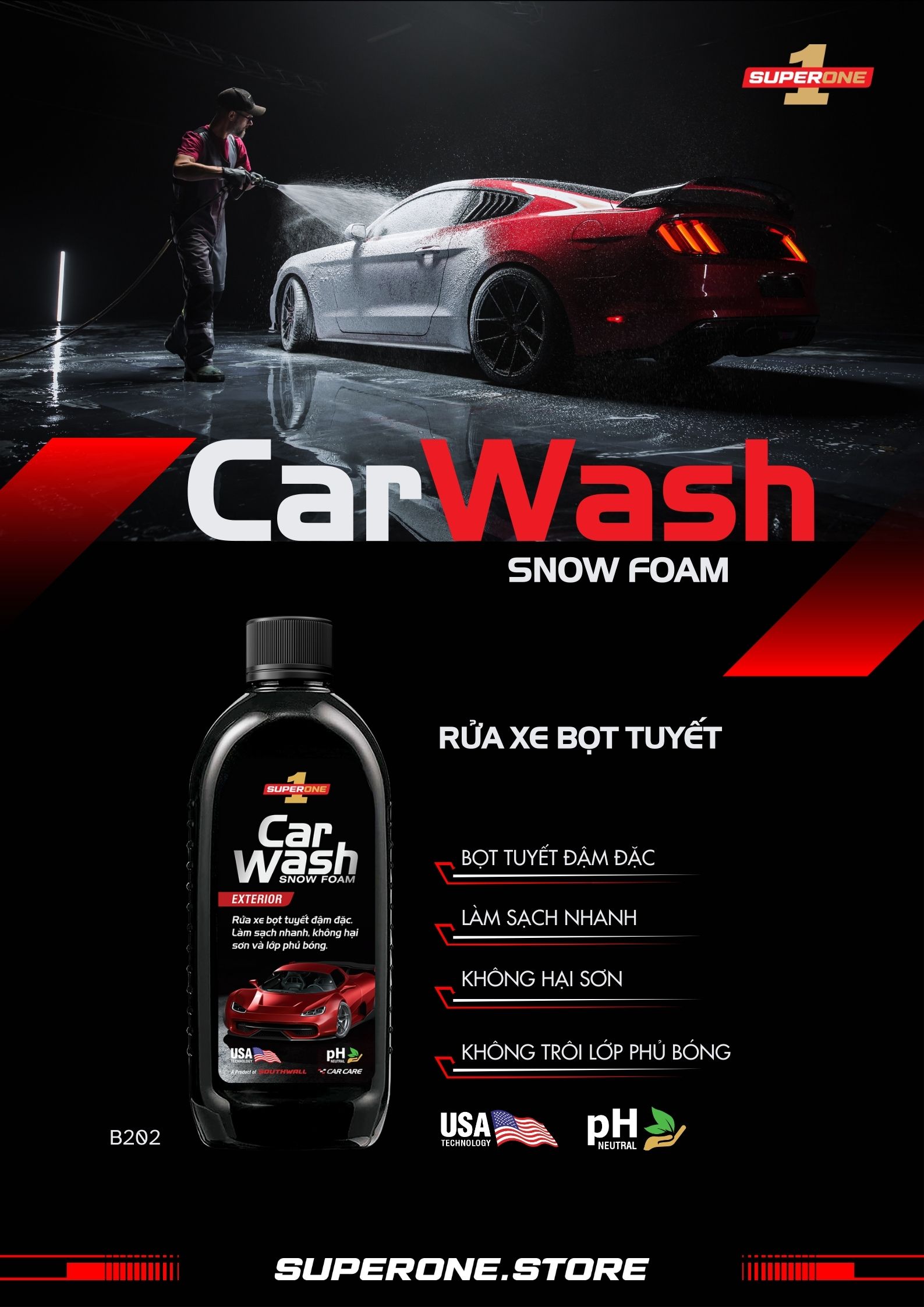 Nước Rửa Xe Bọt Tuyết SUPERONE Snow Foam Car Wash - Exterior SOUTHWALL B202