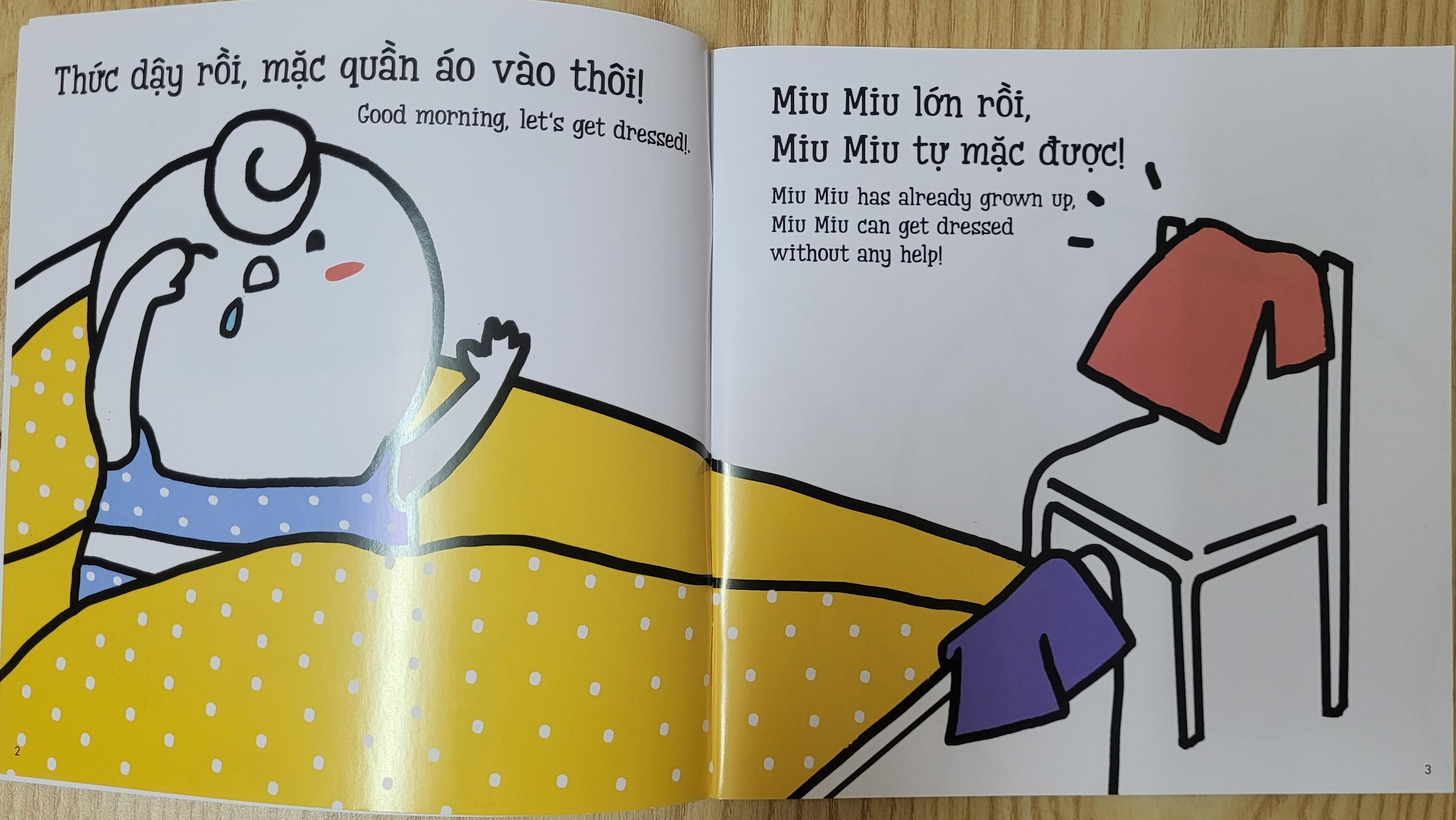 Sách Ehon Miu Miu Tự Lập Phần 1 Song Ngữ - Mặc Quần Áo