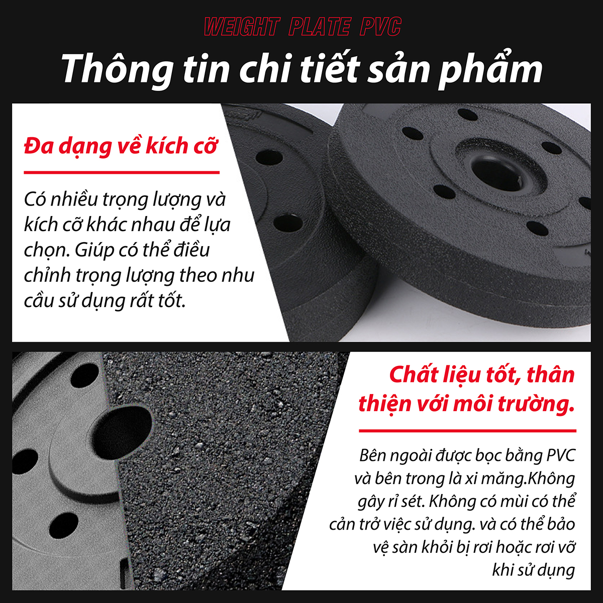 BG Bánh Tạ Nhựa 1.25kg - 20KG Đặc Ruột - Sẵn Kho Giao Liền - Tạ Miếng Nhựa