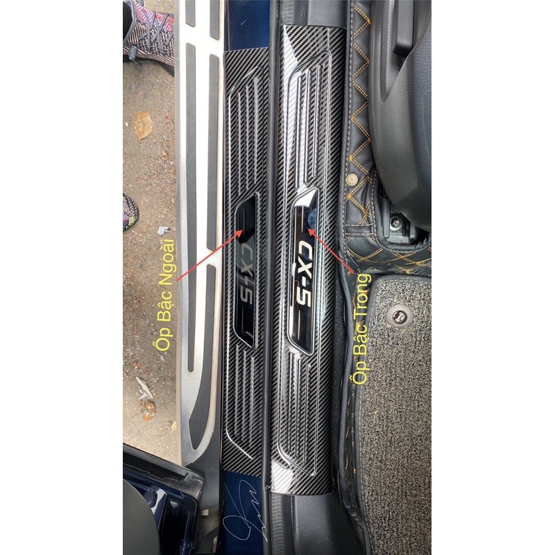 Ốp bậc cửa, nẹp bước chân, chống trầy cốp Carbon xe Mazda CX5 2018- 2019 2020 2021 2022 - vân cacbon cao cấp
