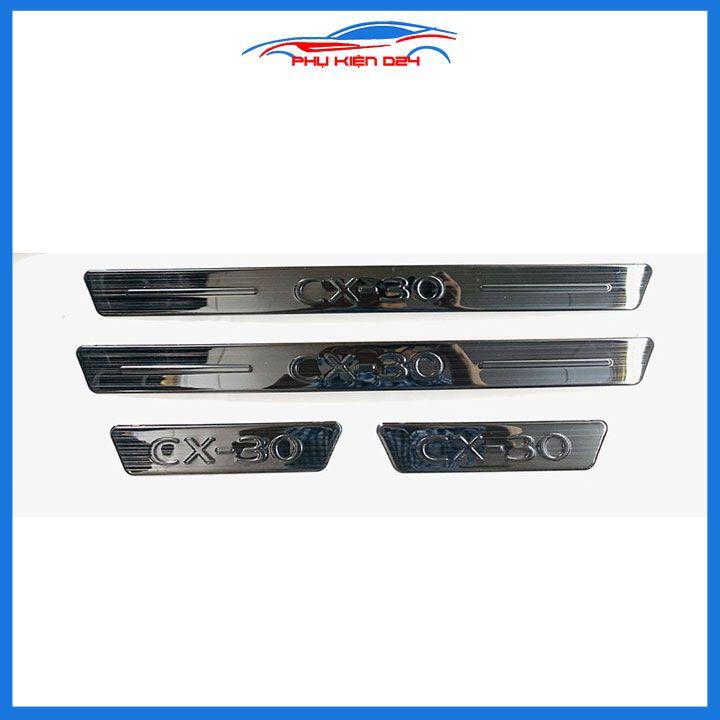 Ốp bậc cửa, nẹp bước chân trong ngoài Mazda CX30 CX-30 2021-2022-2023 vân Titan chống trầy bảo vệ trang trí xe