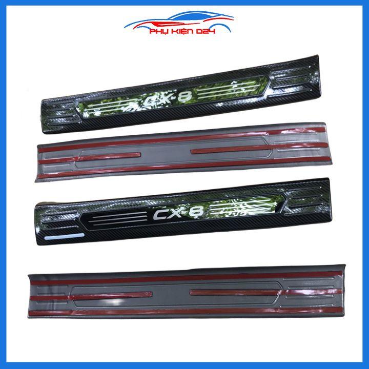 Bộ nẹp bước chân trong ngoài vân Cacbon xe CX8, CX-8 2019-2020-2021 chống trầy làm đẹp ô tô