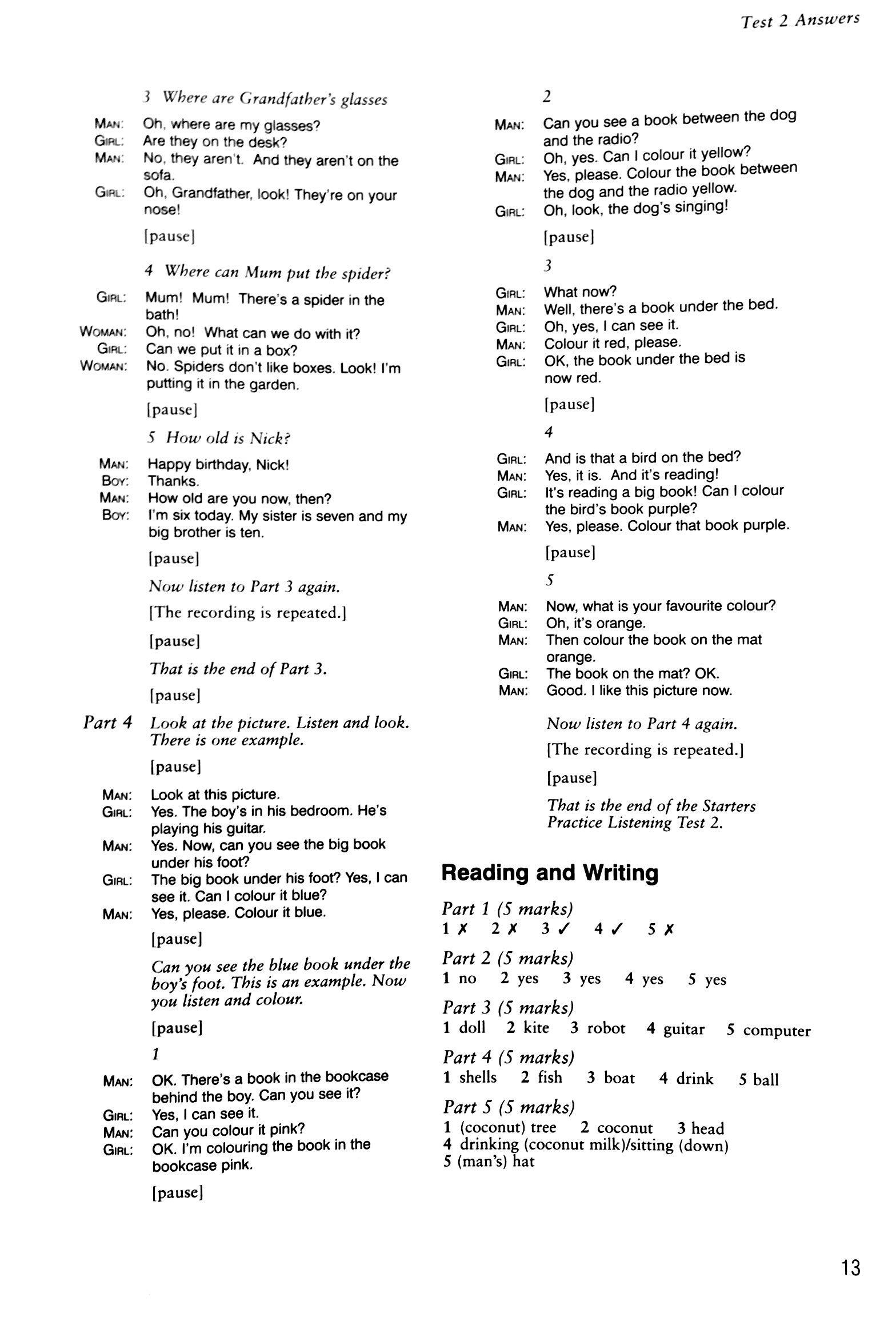 Cambridge Young Learners English Tests 6 Starters Answer Booklet