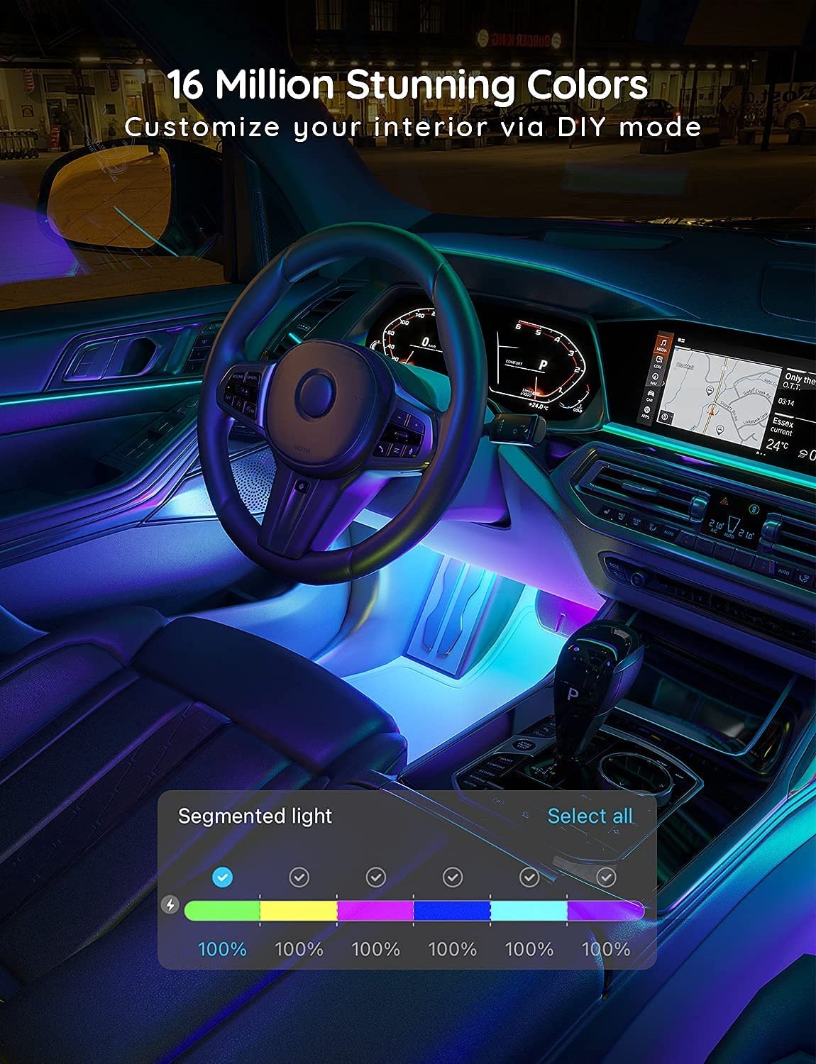 Dây Đèn LED trang trí nội thất ô tô Govee RGBIC Interior Car Lights H7090 | Điều khiển qua App và Remote, nháy theo nhạc