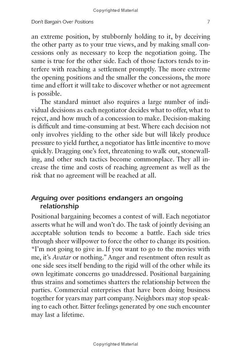 Getting to Yes: Negotiating an agreement without giving in