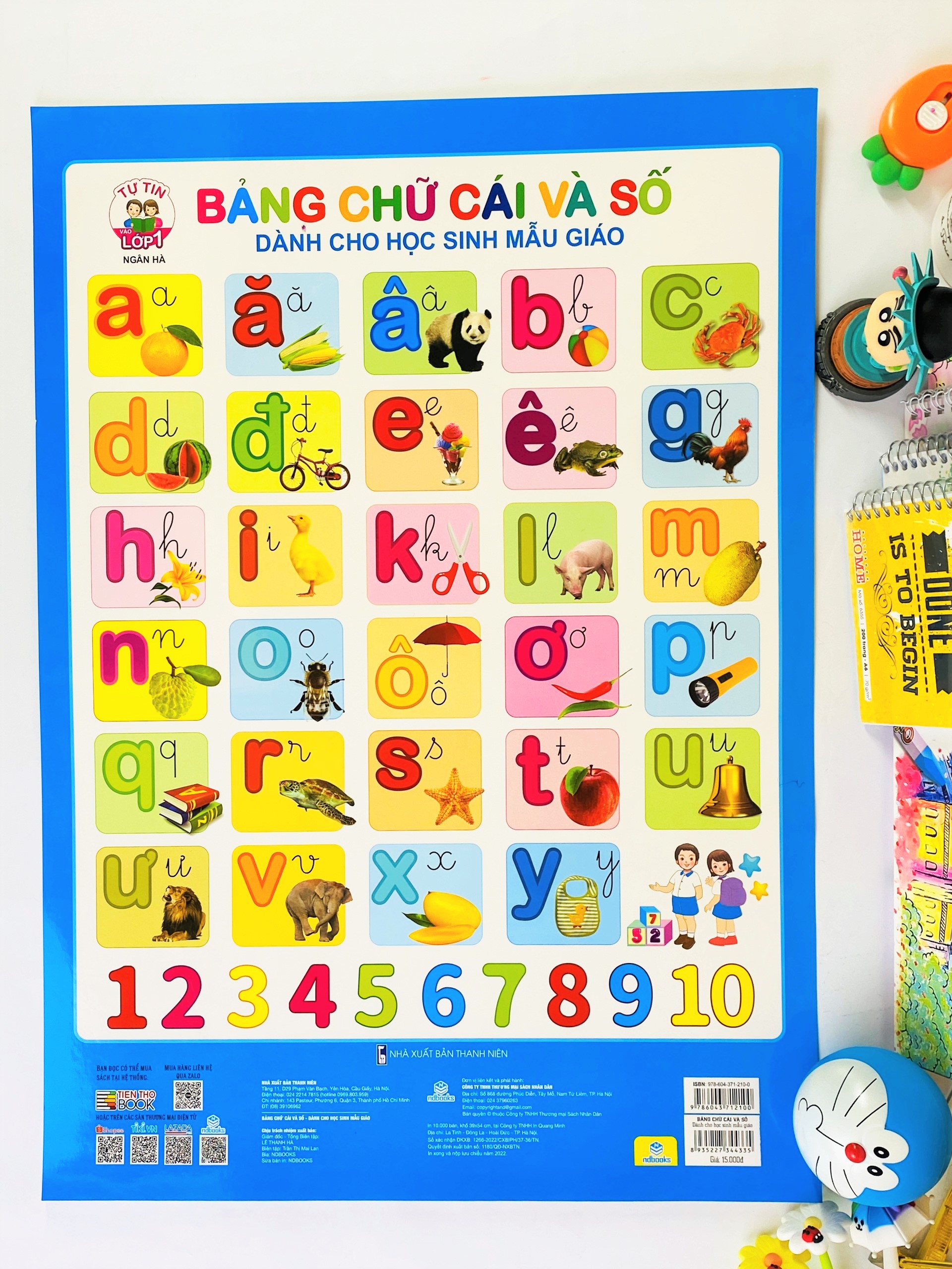 Sách - Combo 5 tờ Tranh Bảng Chữ Cái Và Số (có nẹp) - ndbooks