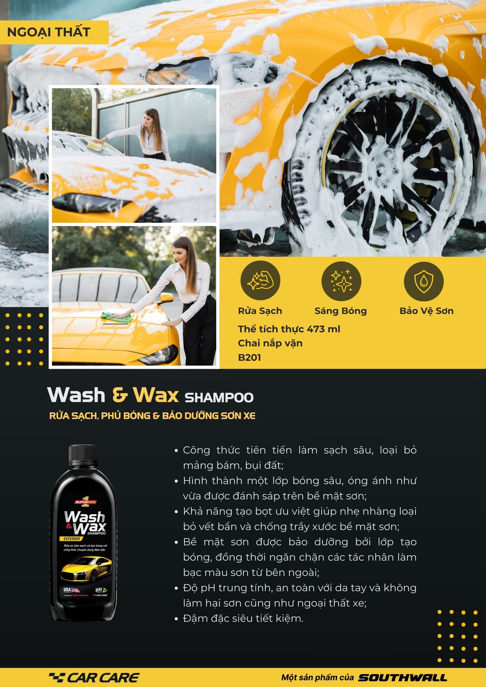 Nước Rửa Xe Và Phủ Bóng SUPERONE Wash And Wax Shampoo – Exterior SOUTHWALL B201