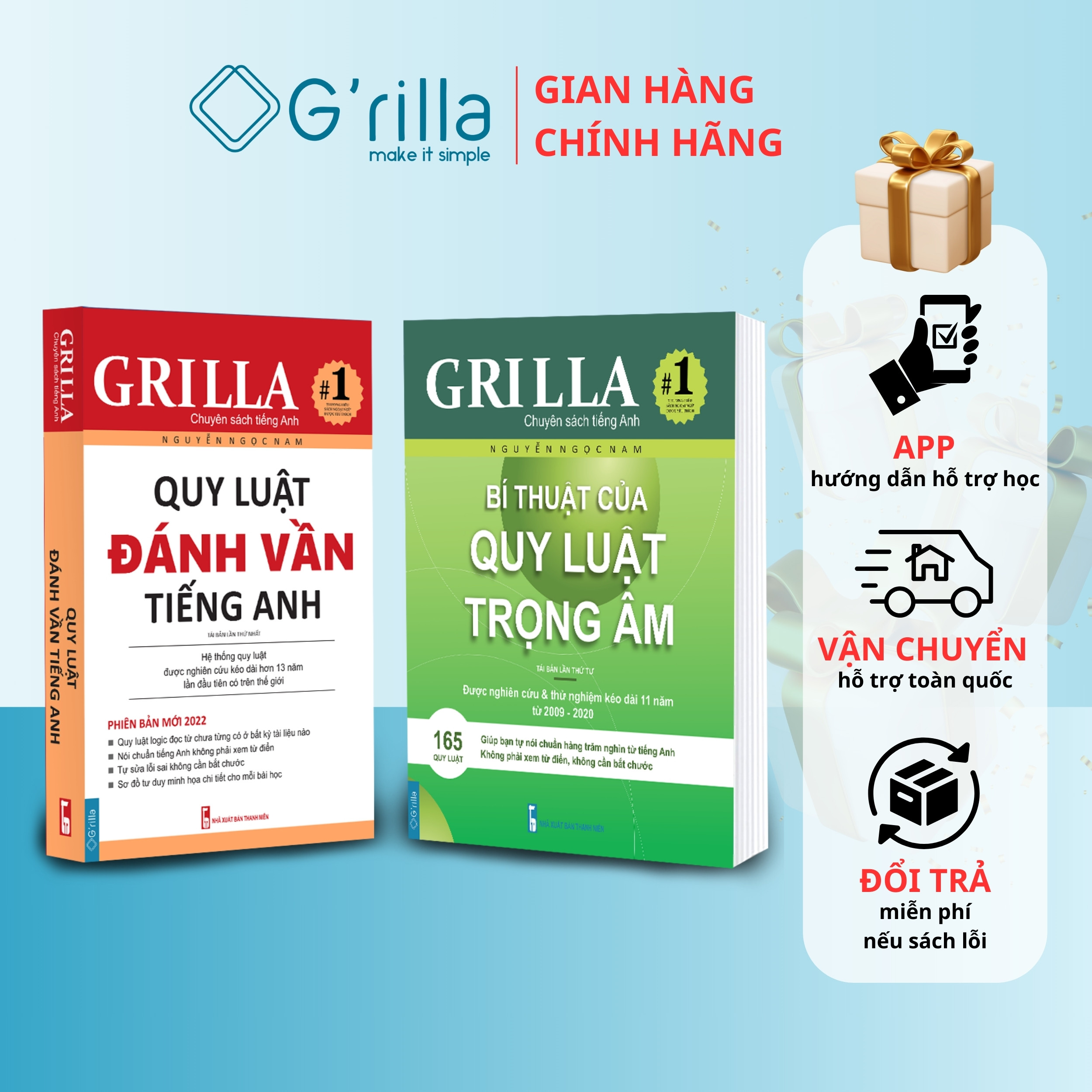 Sách - Combo 4 Quy luật đánh vần tiếng Anh, Bí thuật trọng âm và Ngữ pháp theo quy luật 1 & 2 GRILLA