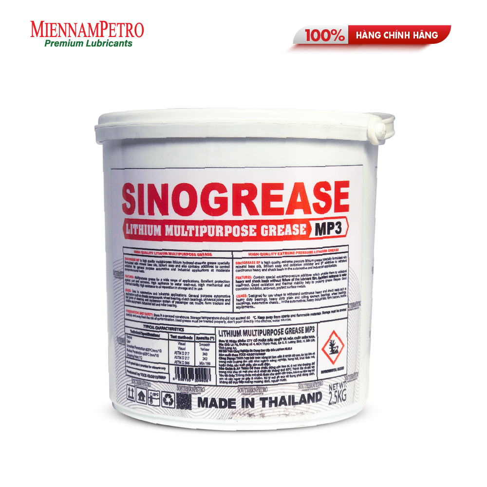 Mỡ Bôi Trơn MiennamPetro Sinogrease Lithium MP3 2,5KG Đa Dụng Bảo Vệ Xe Ô Tô Công Nghiệp Cao Cấp