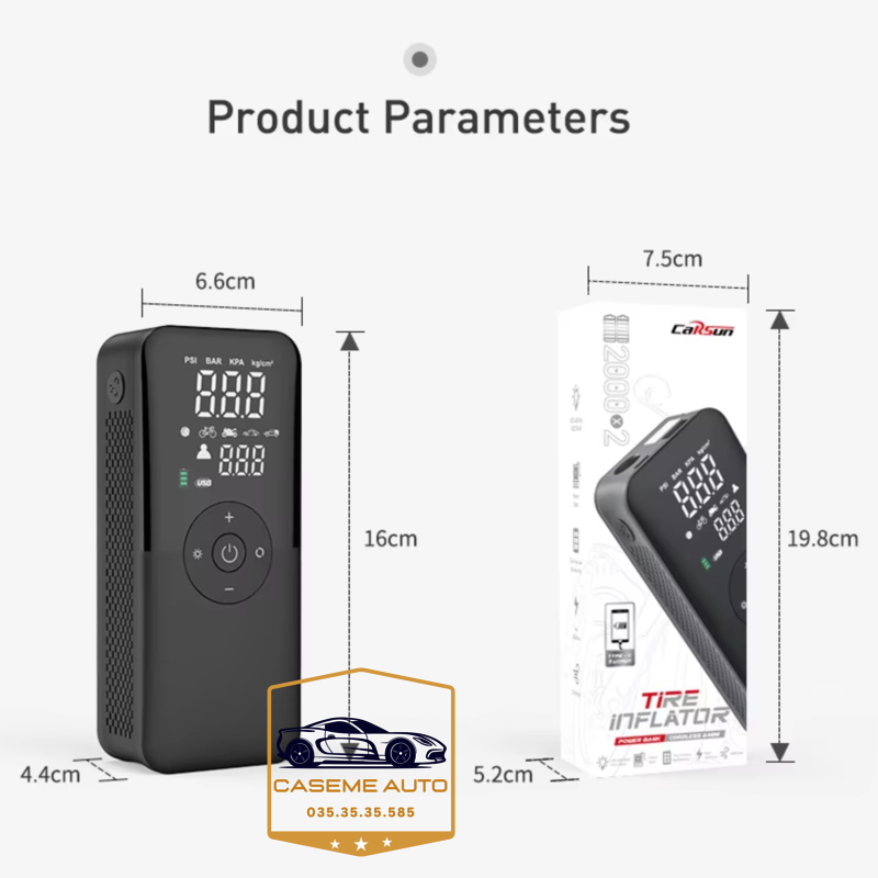 Máy Bơm Lốp Mini Cầm Tay CARSUN C3106 – Pin 4000mAh, Bơm Không Dây, Công Suất 40W, Tích Hợp Đèn LED & Sạc Dự Phòng