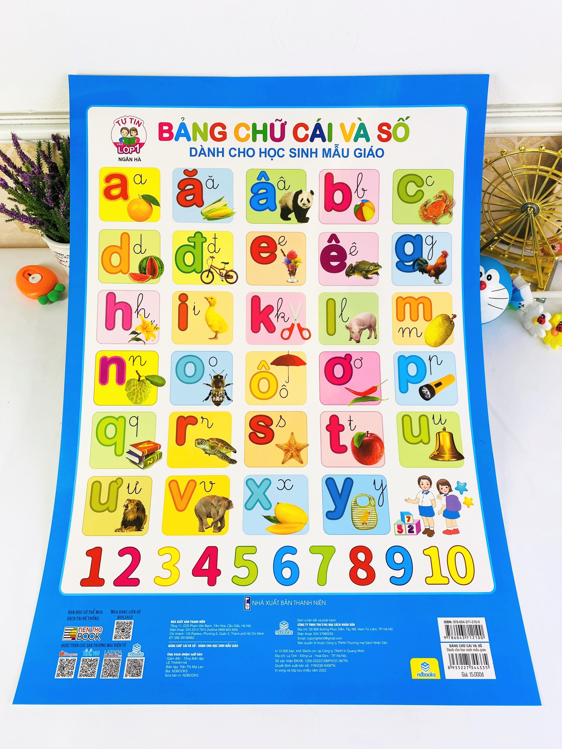 Sách - Combo 5 tờ Tranh Bảng Chữ Cái Và Số (có nẹp) - ndbooks