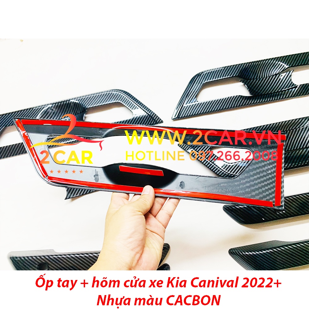 Ốp tay nắm cửa, hõm cửa, chén cửa CARBON xe Kia Carnival 2021- 2022, 2023 nhựa vân CACBON cao cấp