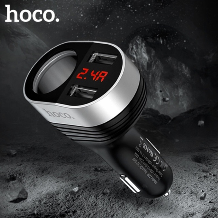 Bộ chia tẩu sạc dùng cho ô tô, xe hơi nhãn hiệu Hoco Z29, Đầu vào: DC12 - 24V, Đầu ra: USB1/2DC5V/2.4A,ổng đầu ra 2 cổng USB: DV5V/3.1A Max , Đầu ra 2 lỗ tẩu sạc: 96W Max , Hàng nhập khẩu