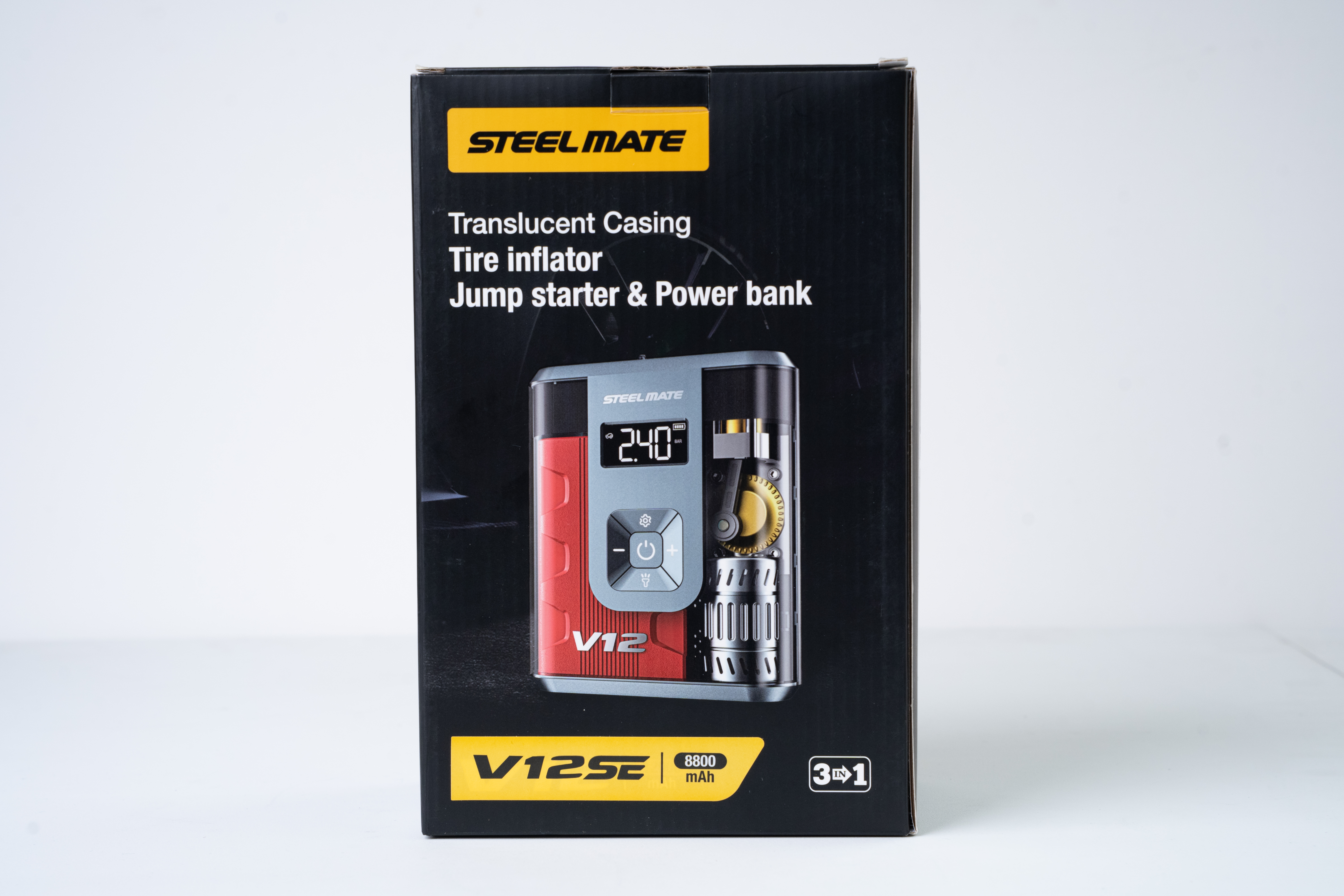 Bơm Lốp & Kích Bình Ô Tô STEELMATE V12SE – Hỗ Trợ Động Cơ Xăng 3.0L, Dầu 2.0L, Hiển Thị LCD, Tự Động Ngắt, Bảo Hành 2 Năm