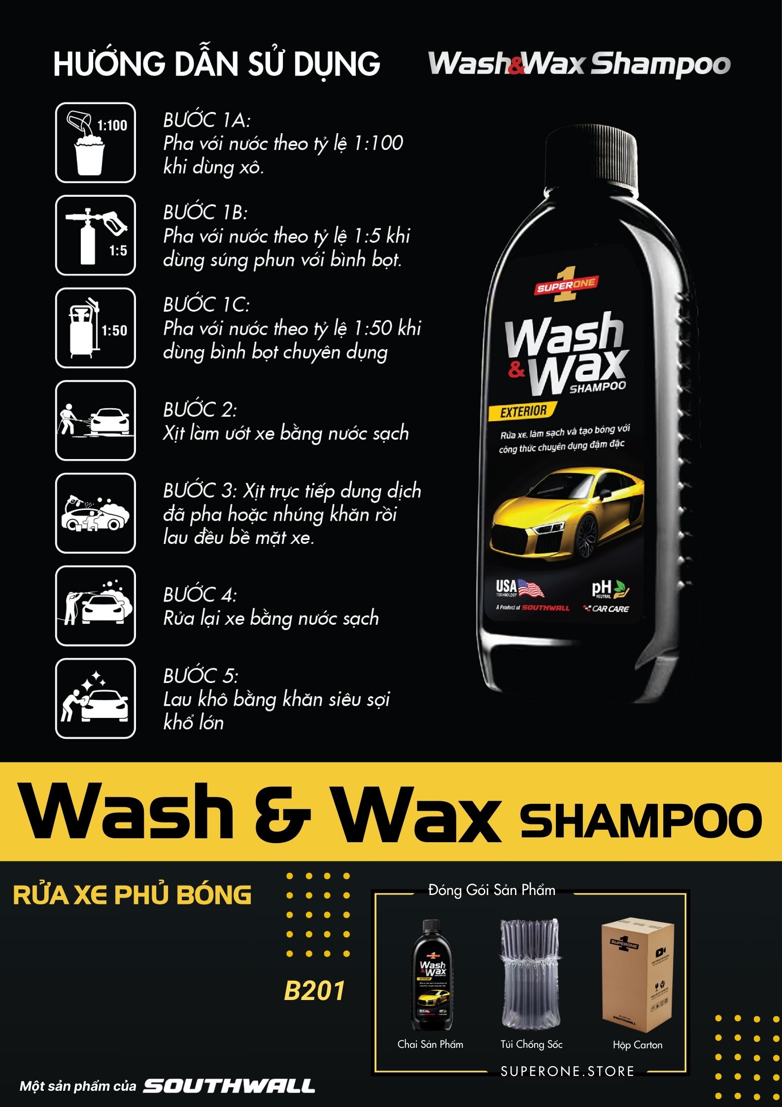Nước Rửa Xe Và Phủ Bóng SUPERONE Wash And Wax Shampoo – Exterior SOUTHWALL B201