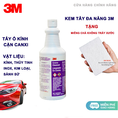 Kem Tẩy Ố, cặn Canxi, Mốc Kính Xe Hơi 3M- Tẩy sạch inox, thép, các vật dụng nhà tắm Creme Cleanser Limpiador EnCrema 946ml