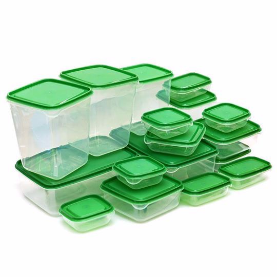 COMBO Bộ Hộp Nhựa 17 Món Cao Cấp Dùng Được Lò Vi Sóng Kèm Nắp Đậy Màu Xanh - Tặng 1 phễu rót nước, thức ăn ( màu ngẫu nhiên )
