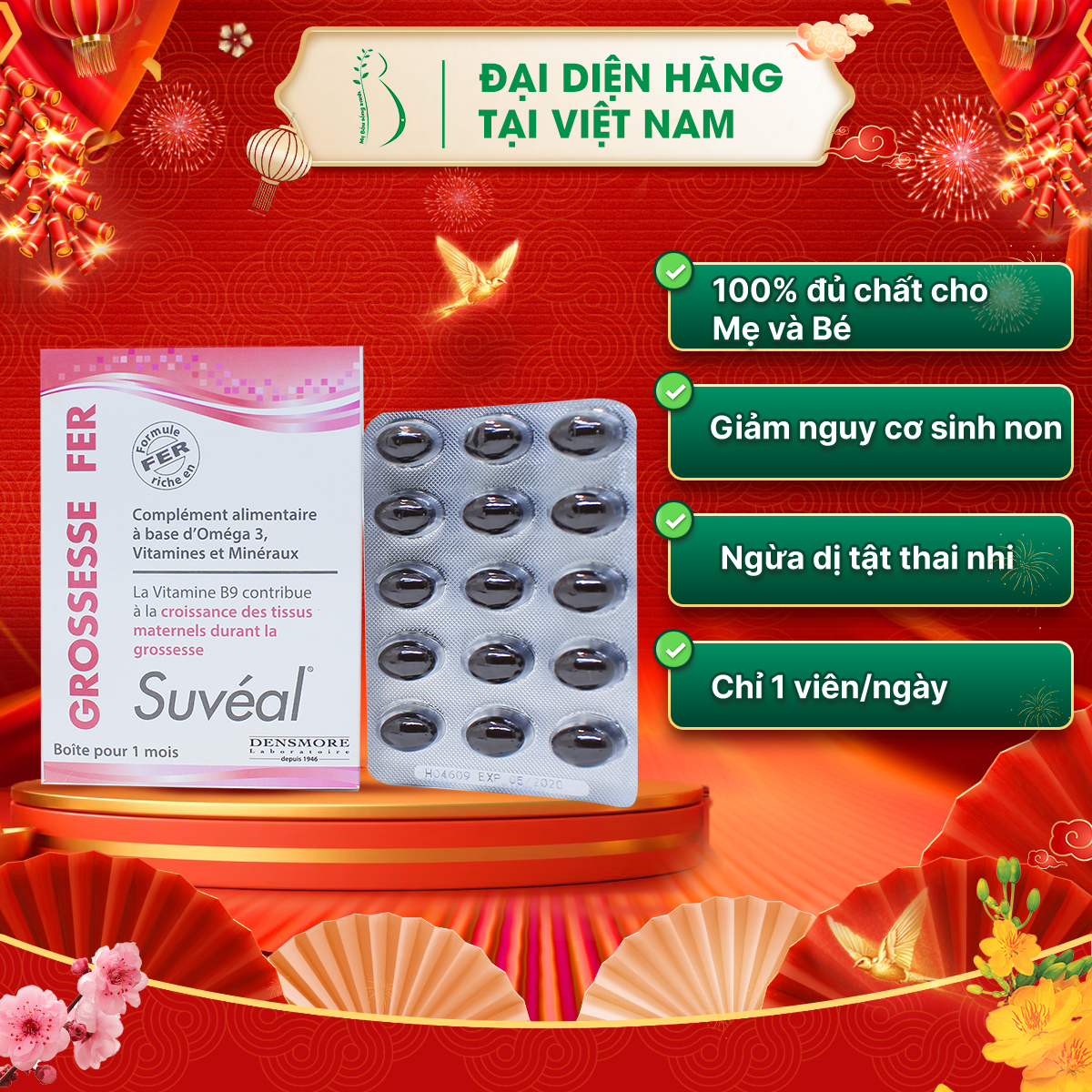 Suvéal Grossesse - Fer: Vitamin Tổng Hợp Cho Bà Bầu Cao Cấp Từ Pháp, Bổ Sung Đầy Đủ Vitamin Khoáng Chất, Ngăn Ngừa Dị Tật Thai Nhi, Tiền Sản Giật Và Tiểu Đường Thai Kỳ, Không Gây Táo Bón