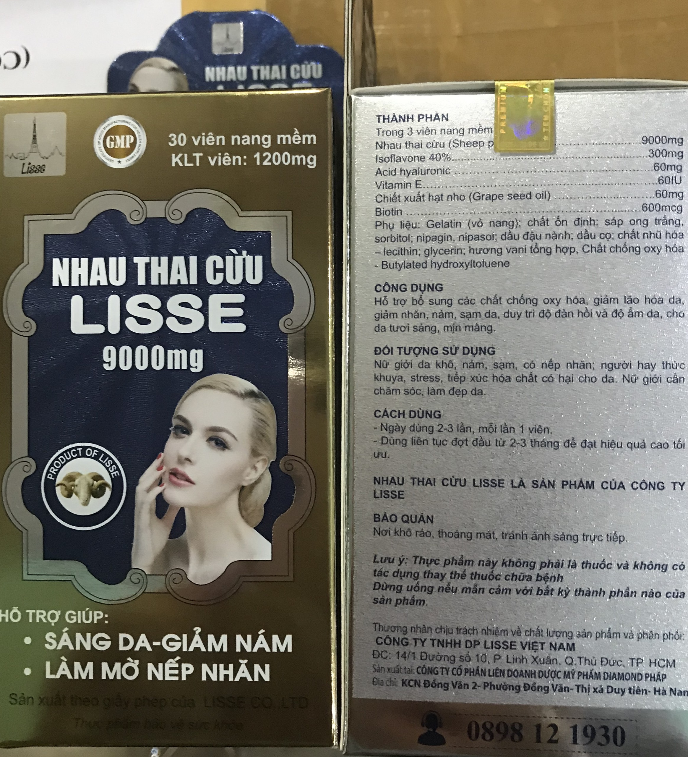 Lisse nhau thai cừu 9000mg - (Hộp 30 viên )- Sáng Da, Mờ Nám , Nếp Nhăn .