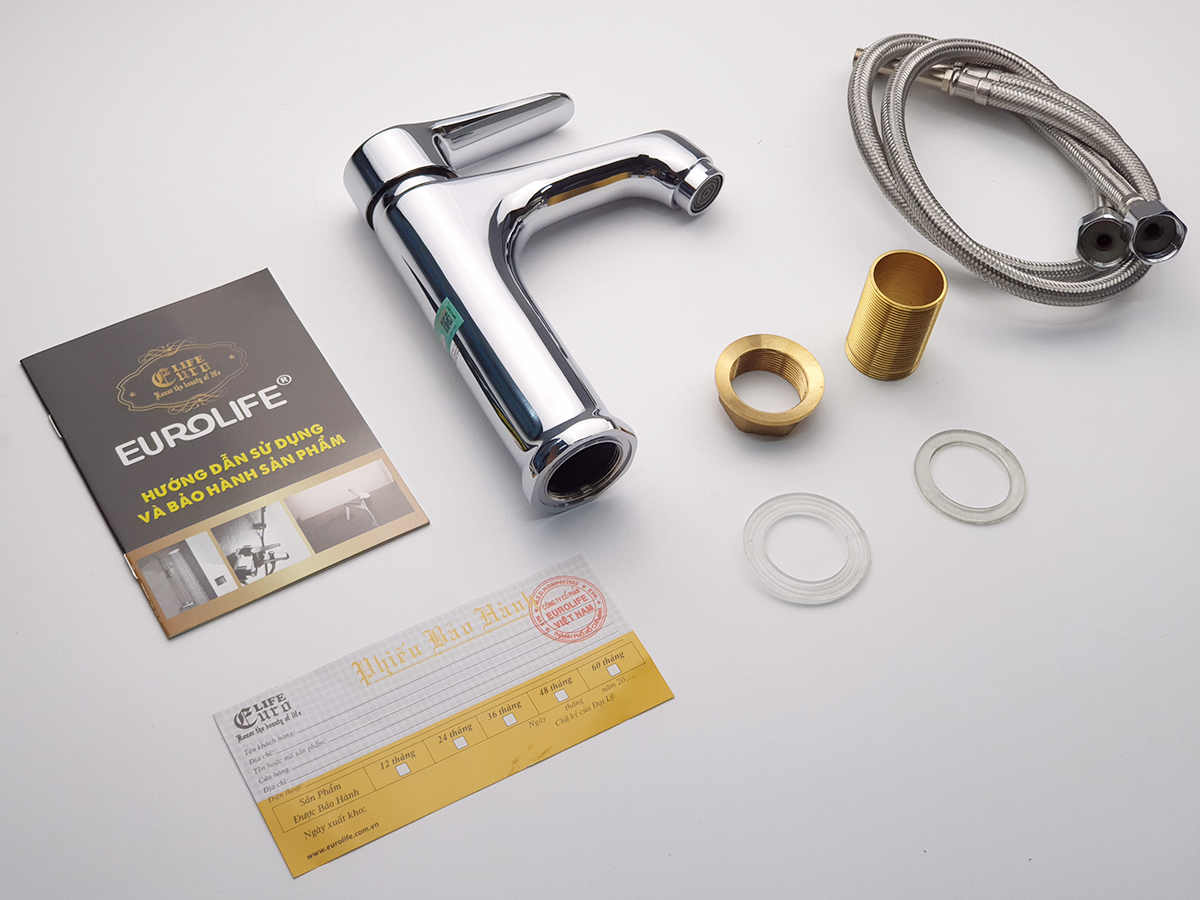 Vòi Lavabo nóng lạnh Đồng mạ Chrome Eurolife EL-7002 (Trắng bạc)