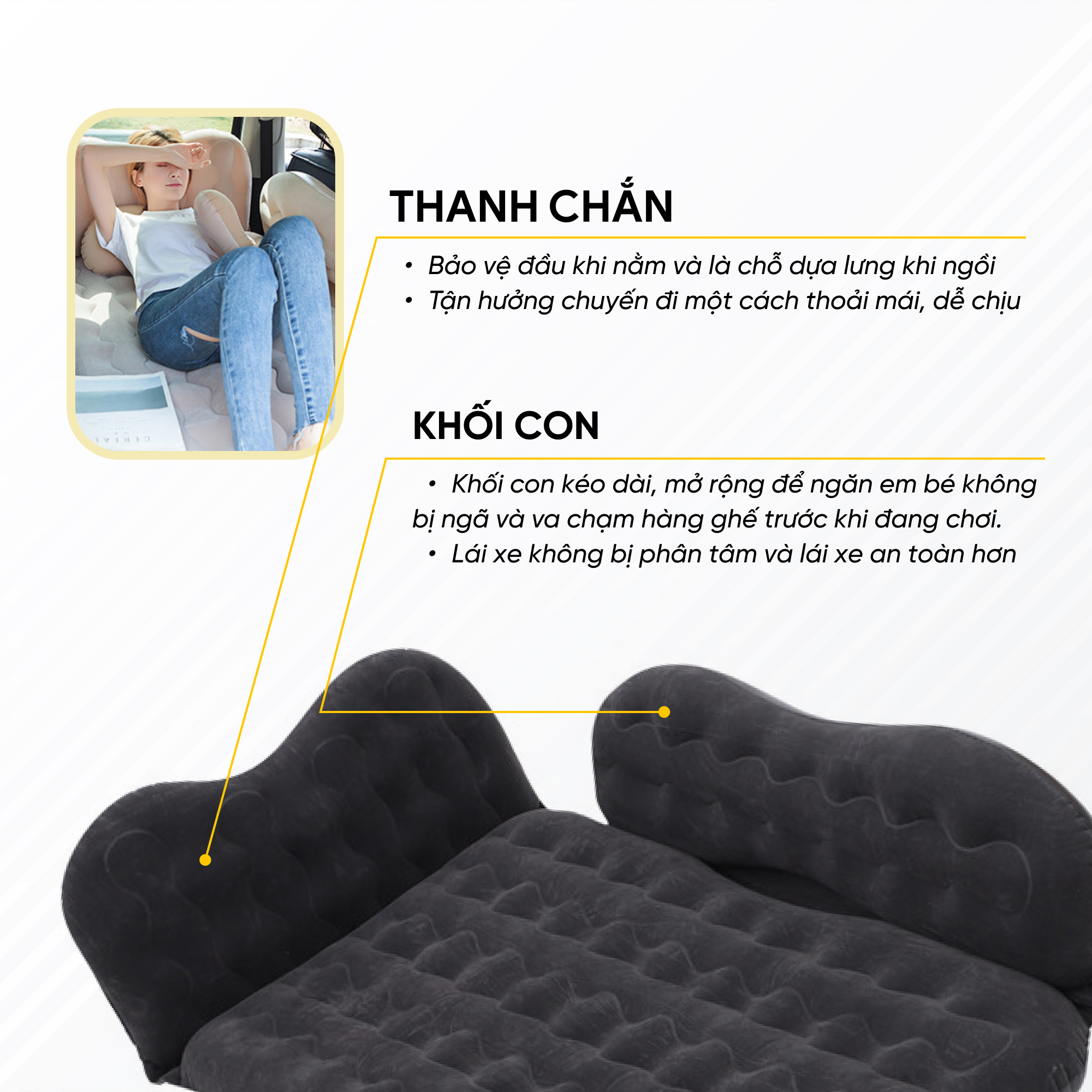 Giường Nệm Đệm Hơi Ô Tô Cao Cấp PHIÊN BẢN MỚI dùng cho Xe Hơi 4 đến 7 chỗ (bán tải, sedan, SUV, ...)