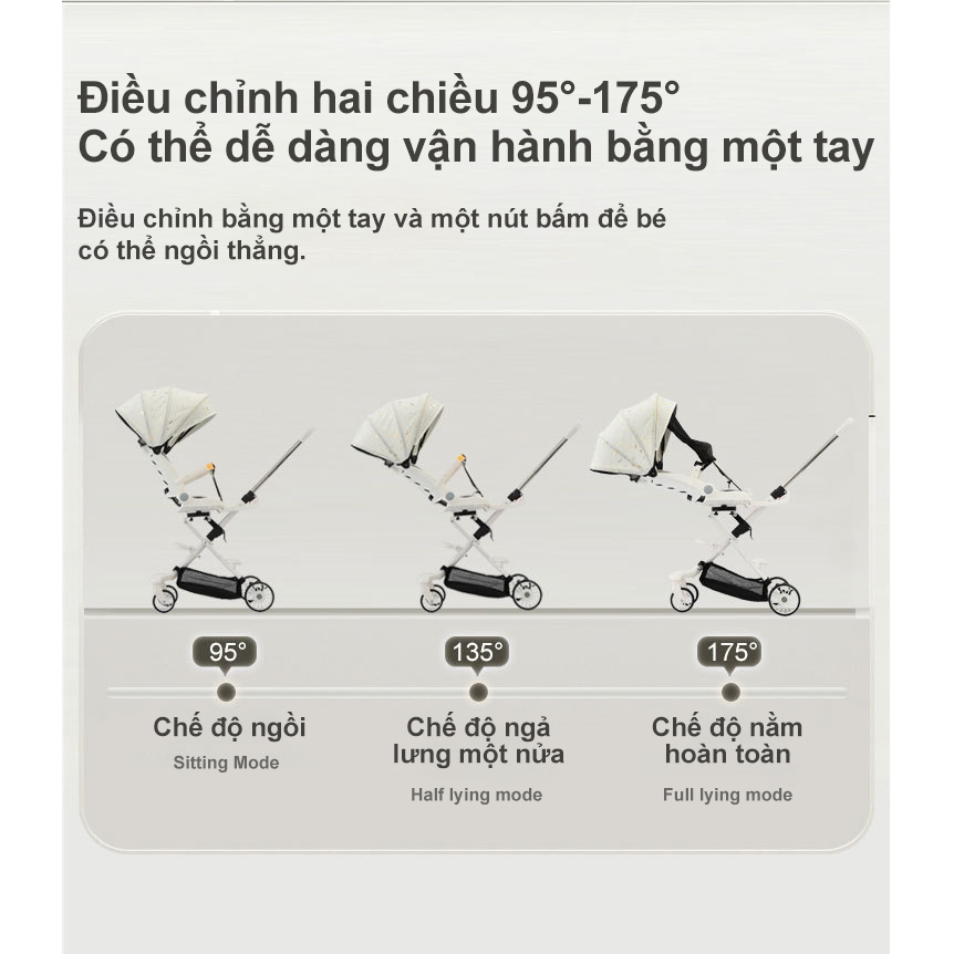 Xe đẩy cho bé 2 chiều có thể gấp gọn linh hoạt,chịu lực trên 50kg ,3 tư thế ngả sâu có giảm sóc cho bé yêu