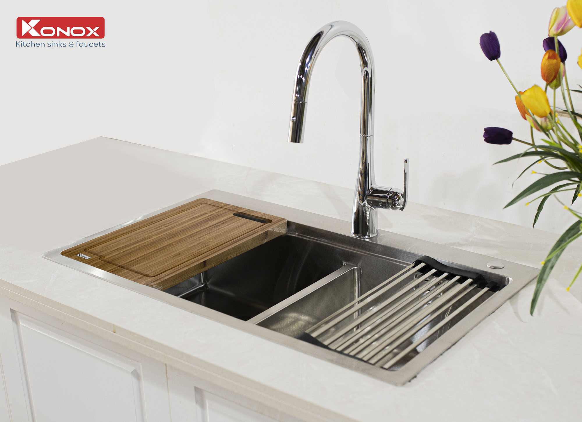 Vòi rửa bát rút dây Konox, Granite Series, Model Curva, 3 màu, Hàng chính hãng