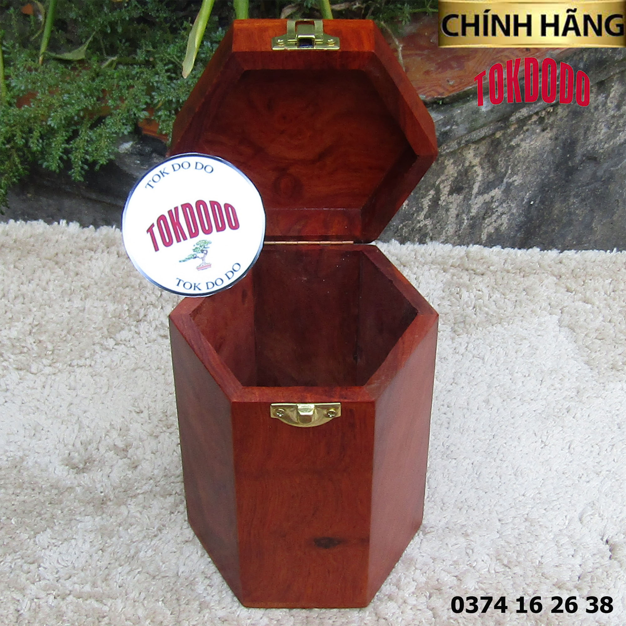 Hộp Đựng Trà Gỗ Tự Nhiên TOKDODO Chạm Khắc Chữ Phúc