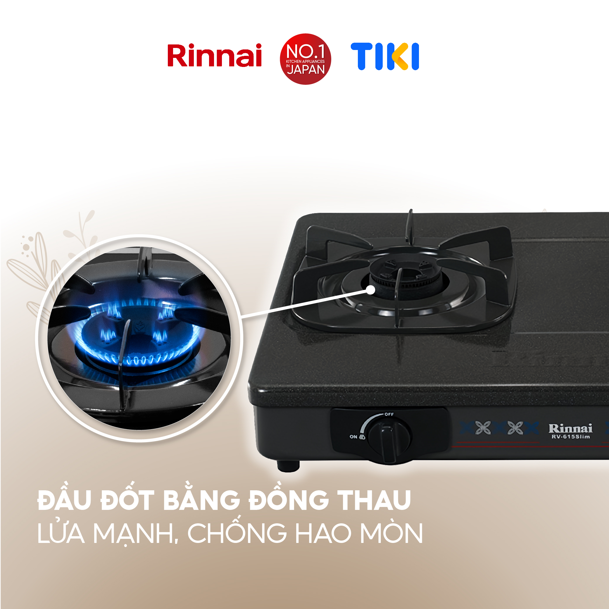 Bếp gas dương Rinnai RV-615Slim-SCH(VP) mặt bếp kính Schott và kiềng bếp men - Hàng chính hãng.