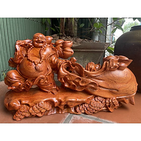 Tượng phật di lặc kéo bao vàng bằng gỗ hương đá kt 30×11×9cm 
