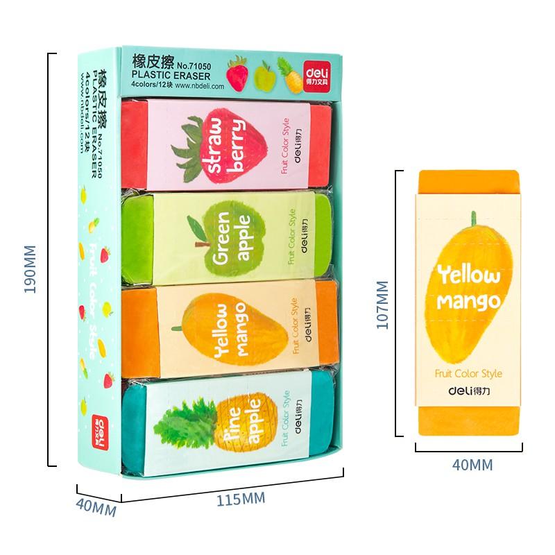 Gôm Tẩy Deli Hình Vẽ Hoa Quả Đỏ/ Xanh lá/ Vàng/ Xanh ngọc - Tẩy Bút Chì Sạch Đẹp - 71050