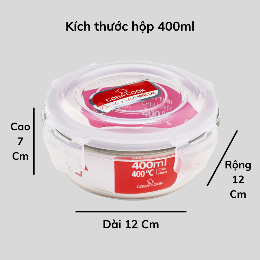 Bộ 2 hộp đựng cơm thực phẩm trữ thức ăn thủy tinh chịu nhiệt COBA