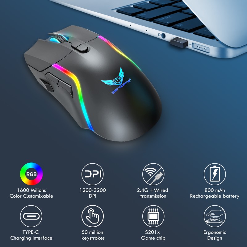 Chuột Led Không Dây Pin sạc T28 Cổng sạc TypeC chống mỏi cổ tay cho máy tính laptop hàng nhập khẩu