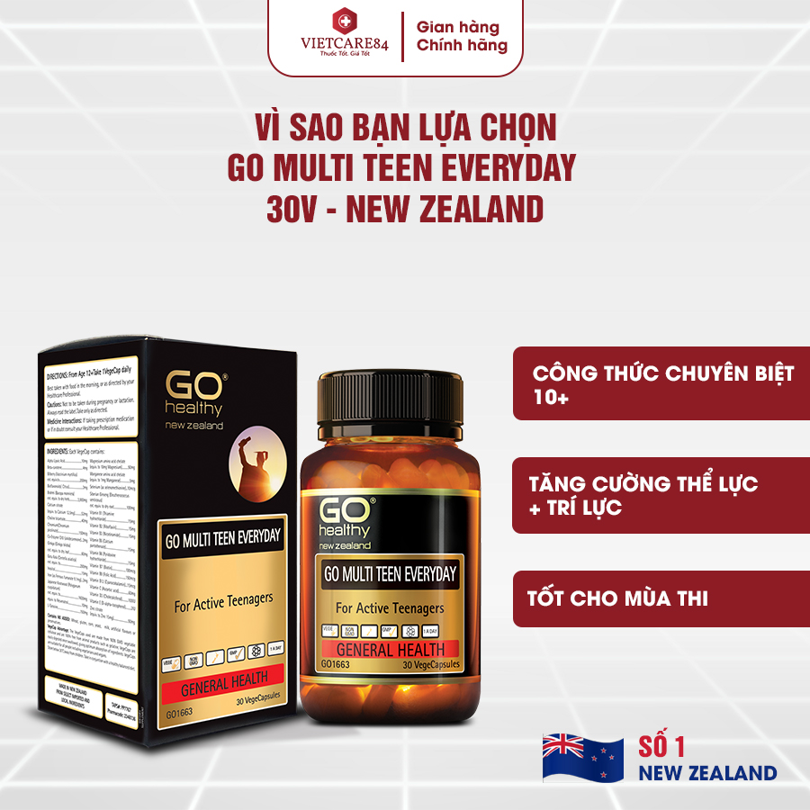 Viên uống cho tuổi teen nhập khẩu chính hãng New Zealand GO MULTI TEEN EVERYDAY (30 viên) bổ sung 32 vitamin, khoáng chất và một số dưỡng chất hỗ trợ duy trì và tăng cường sức khỏe cho trẻ ở tuổi tăng trưởng, tuổi dậy thì