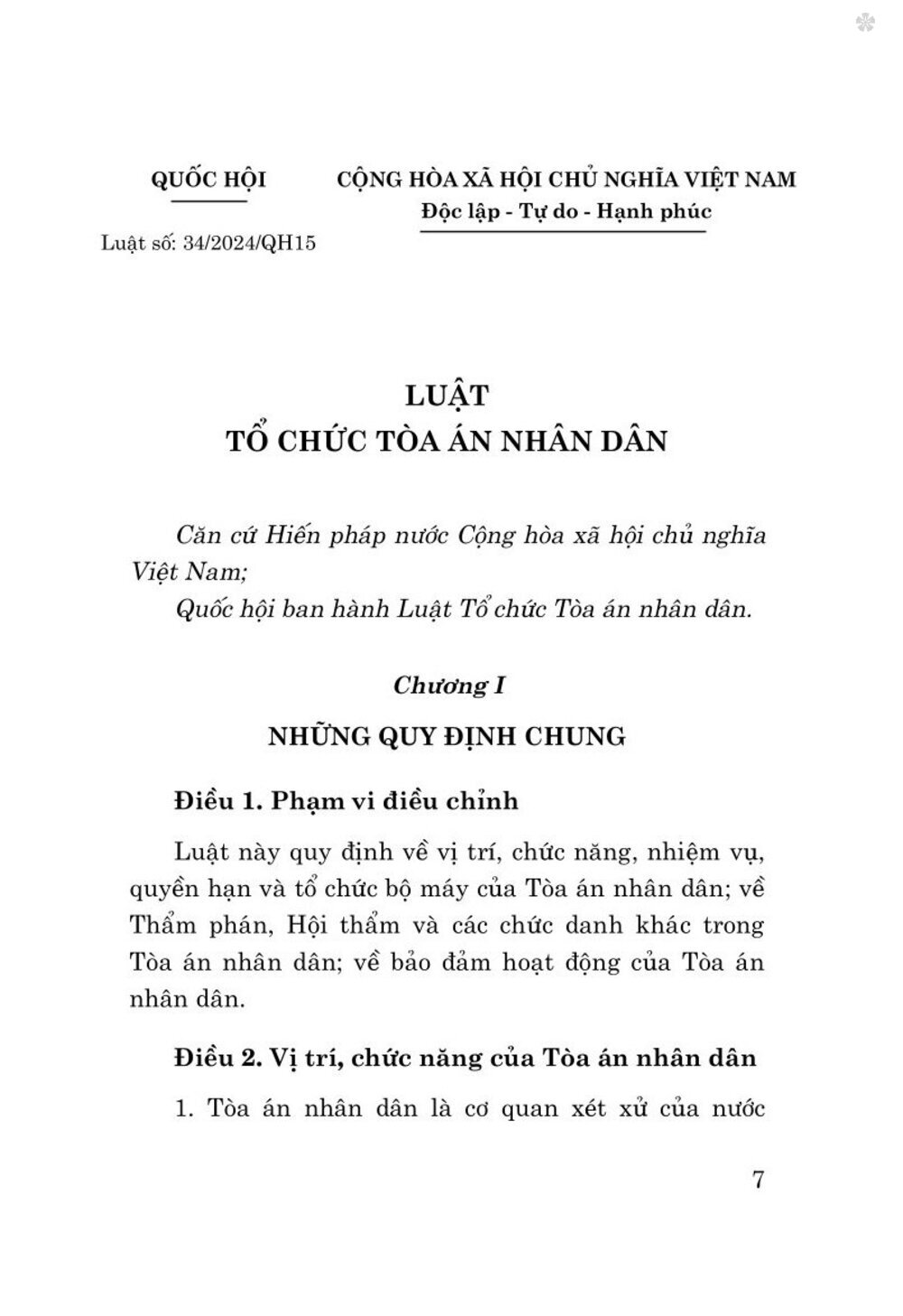 Luật tổ chức toà án nhân dân 2024 - bản in2024