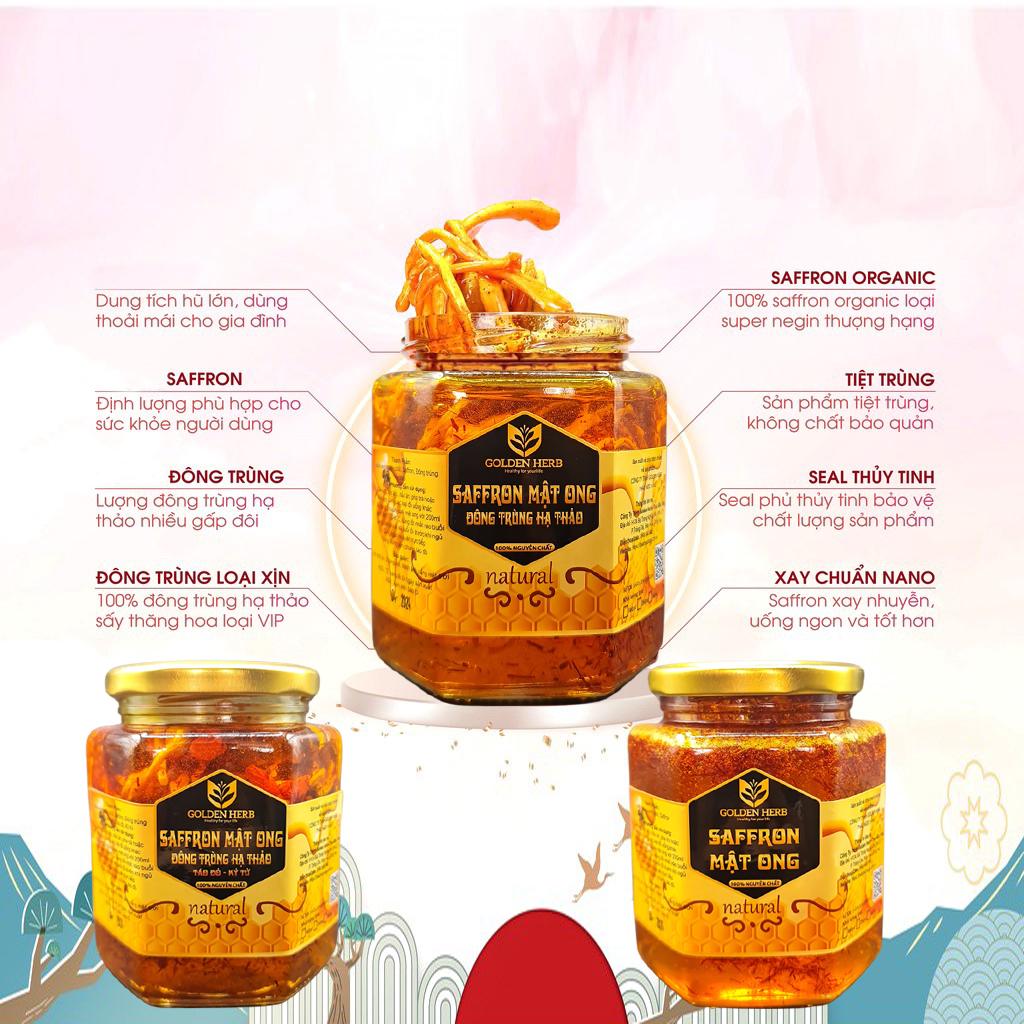 Mật Ong Ngâm Saffron 380ml/lọ Golden Herb