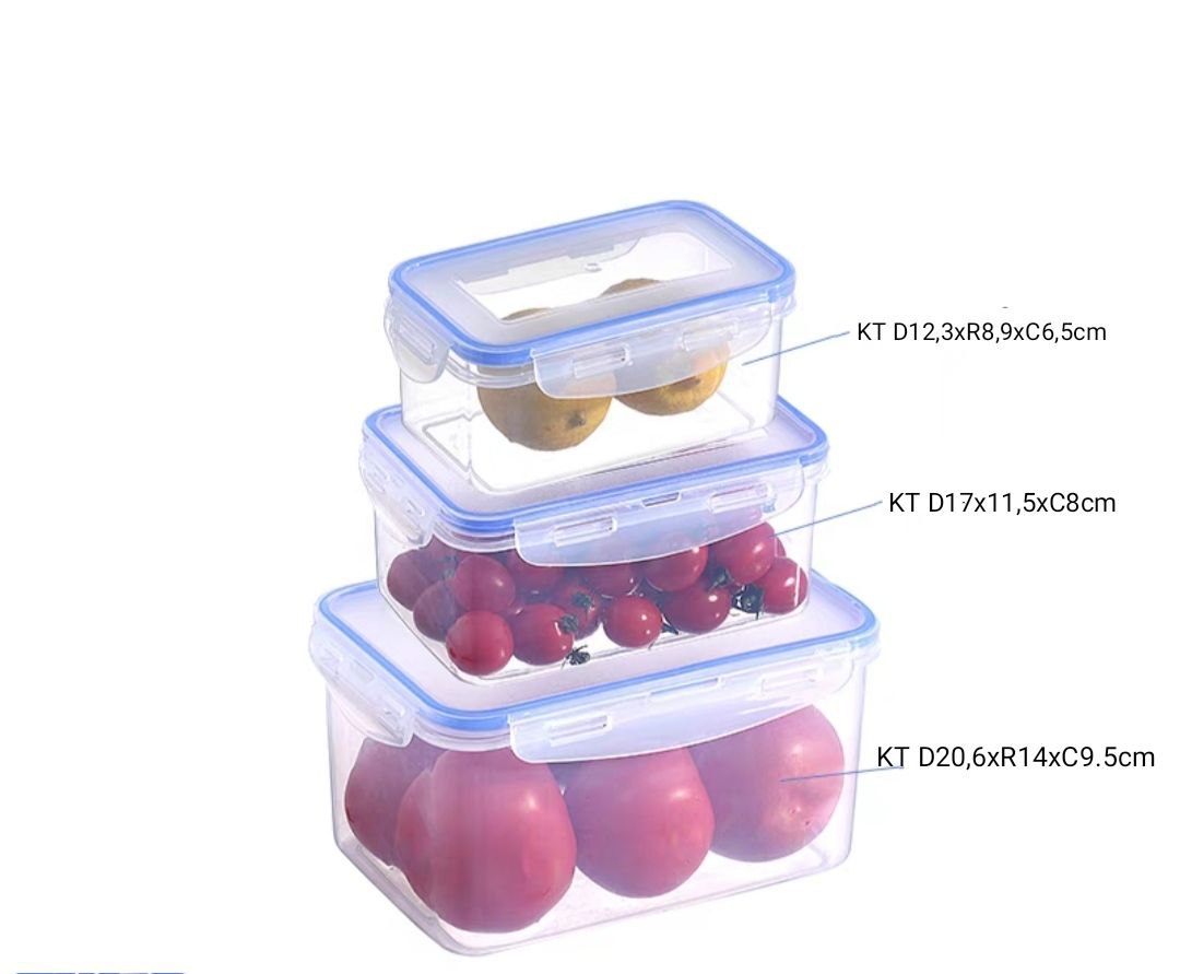 combo sét bộ 3 hộp đựng bảo quản thực phẩm tủ lạnh có nắp đậy kín có gioong silicon cao cấp MHVN6530