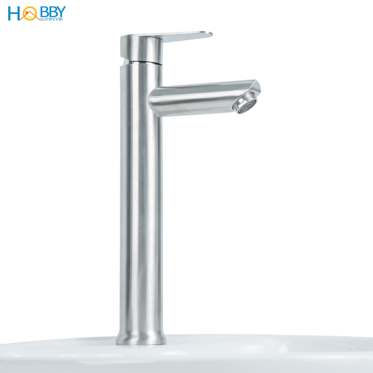 Vòi chậu rửa mặt lavabo lạnh thân cao inox 304 Hobby home decor LBL7