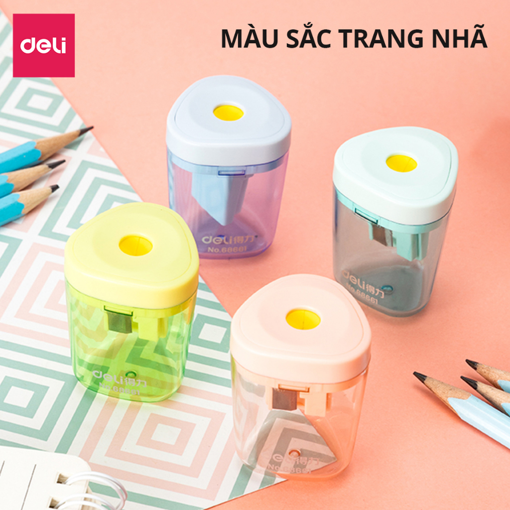 Gọt Bút Chì, Chuốt Bút Chì Mini DELI Lưỡi Thép Không Gỉ, Cắt Bén, Hạn Chế Gãy Ngòi Chì.