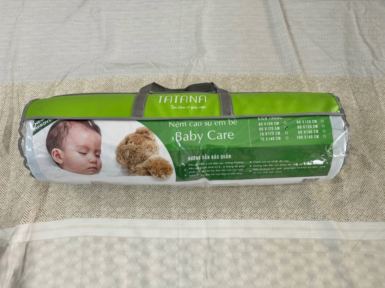 Nệm cao su thiên nhiên em bé Tatana Baby Care- Độ cao 2cm-Dành cho bé đi học hoặc sơ sinh-Màu ngẫu nhiên