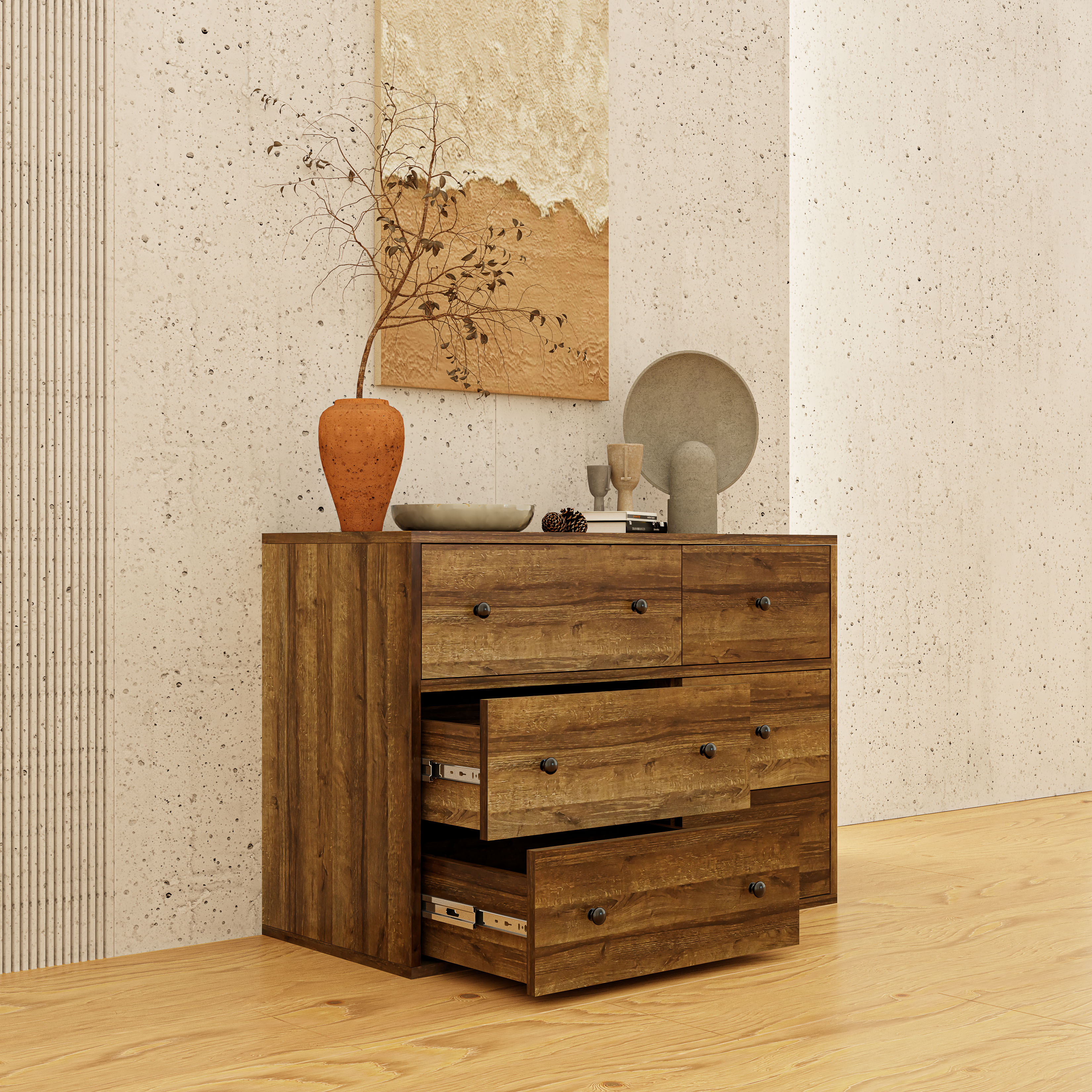 HAPPY FURNITURE , ZACY - Tủ lưu trữ 6 ngăn kéo , THK_211 , 90cm x 40cm x 63cm DxRxC, Sản phẩm phổ thông