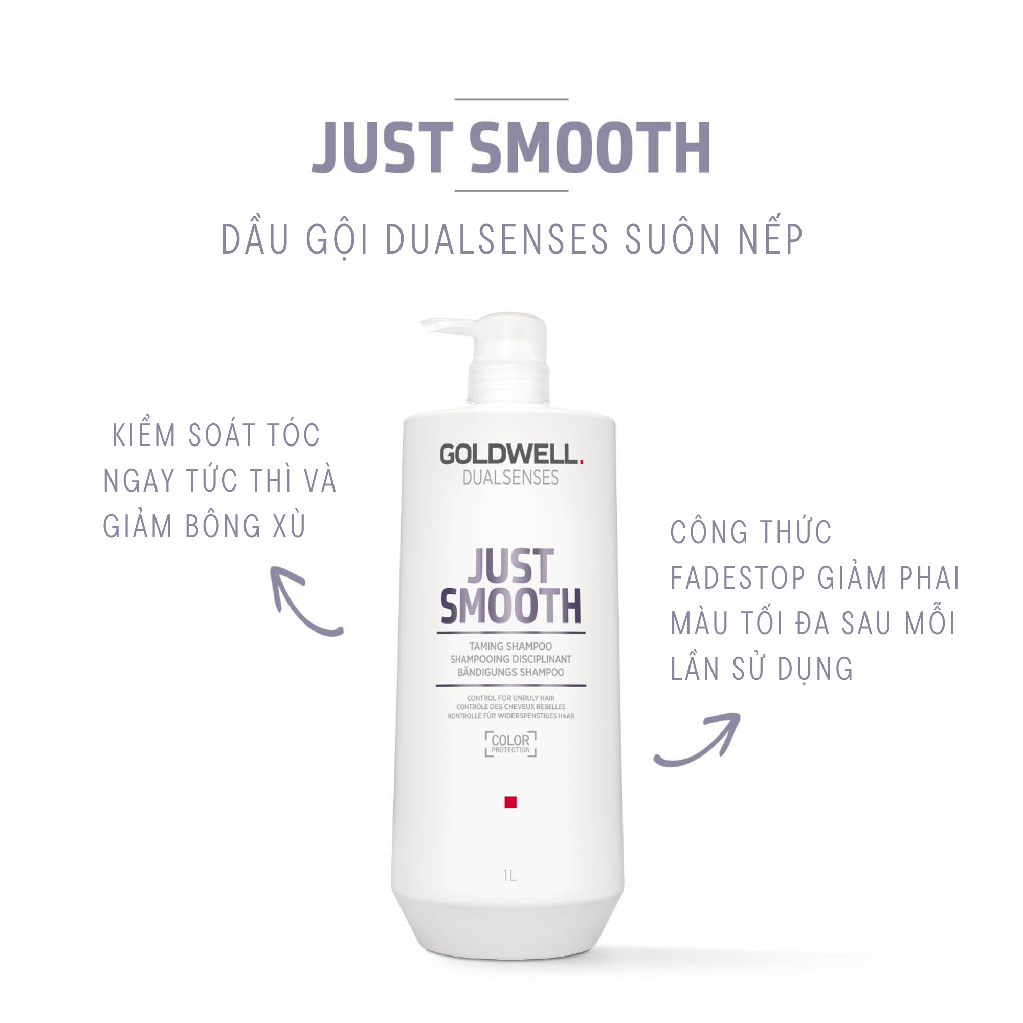 Dầu Gội Dưỡng Tóc Mềm Mượt Goldwell Just Smooth Giảm Bông Xù, Xơ Rối, Kiểm Soát Tóc Tức Thì