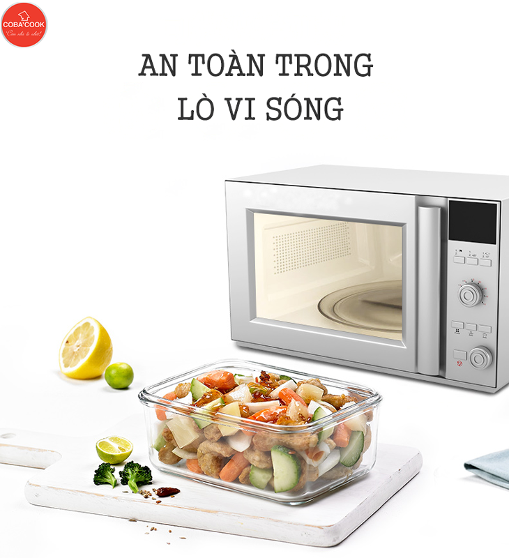 Bộ 2 hộp đựng cơm thực phẩm trữ thức ăn thủy tinh chịu nhiệt COBA