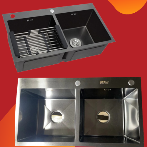 CHẬU RỬA BÁT EUROVINTO CAO CẤP INOX 2 HỐ VUÔNG MÃ 8245-DE