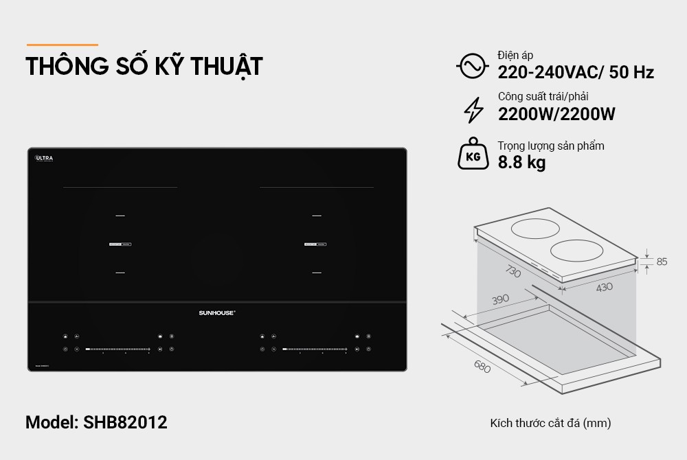 BẾP ĐÔI ĐIỆN TỪ SUNHOUSE SHB82012 - Hàng Chính Hãng