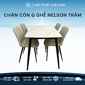 Bàn ăn mặt đá phiến - ceramic kết hợp ghế nelson trám