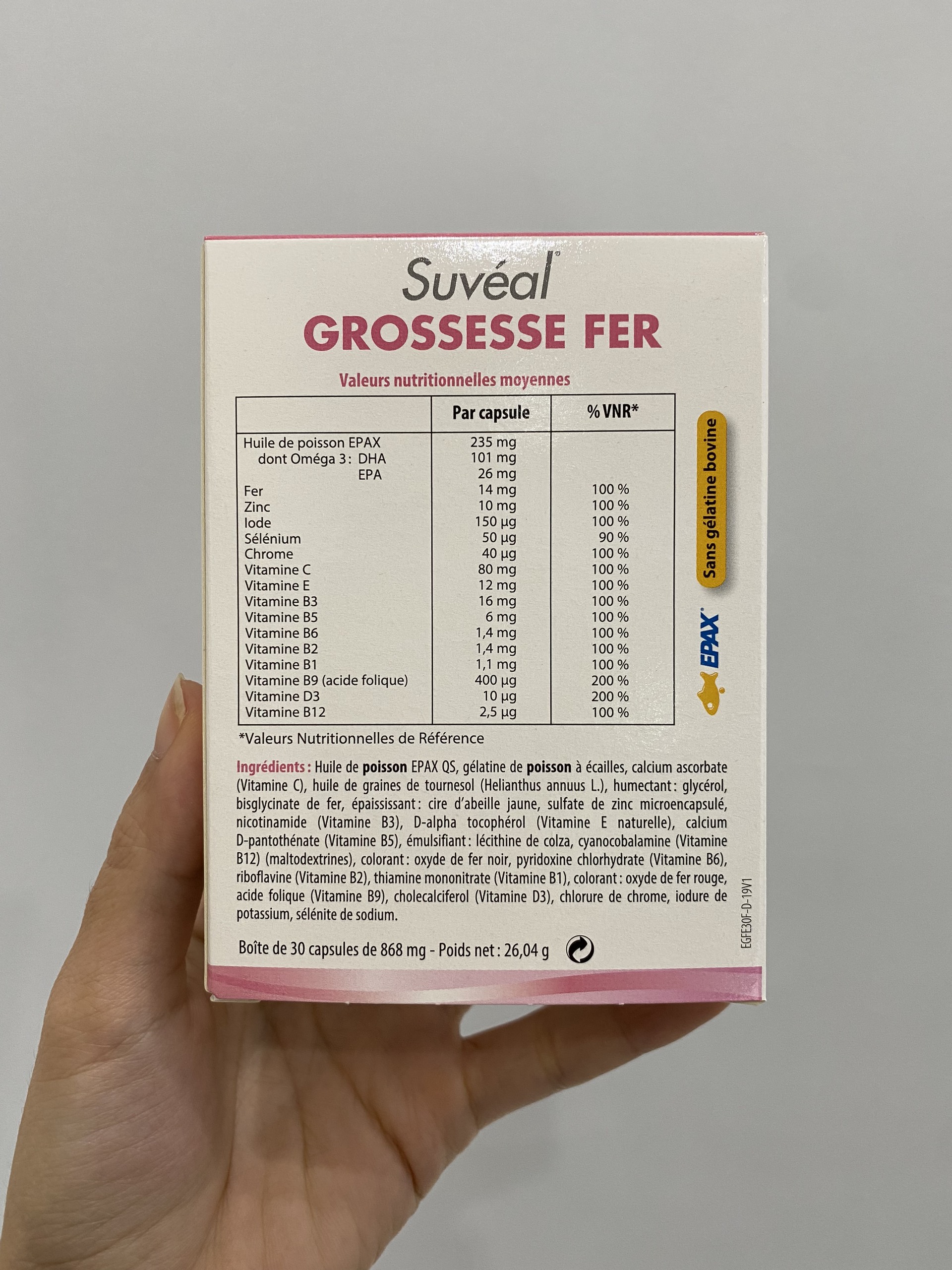 Suvéal Grossesse - Fer: Vitamin Tổng Hợp Cho Bà Bầu Cao Cấp Từ Pháp, Bổ Sung Đầy Đủ Vitamin Khoáng Chất, Ngăn Ngừa Dị Tật Thai Nhi, Tiền Sản Giật Và Tiểu Đường Thai Kỳ, Không Gây Táo Bón
